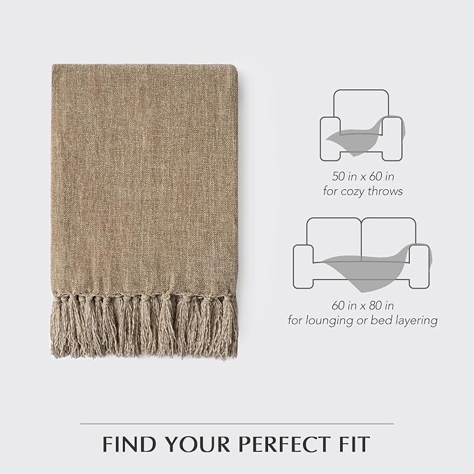 Chenille Knit Throw Blanket for Couch, 60"x80", Beige | Cozy Plush Fuzzy Knittd Throw with Tassels, Lightweight, Decorative, Farmhouse Decor, Ideal for Bed Sofa Gift, All Seasons