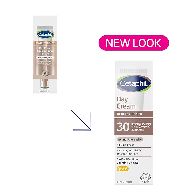 Cetaphil Healthy Renew Moisturizing Day Cream 1.7 Oz, Daily Moisturizer with SPF 30, Skin Tightening Anti Wrinkle Cream for Face with Peptides, Fragrance Free, Retinol Alternative For Sensitive Skin