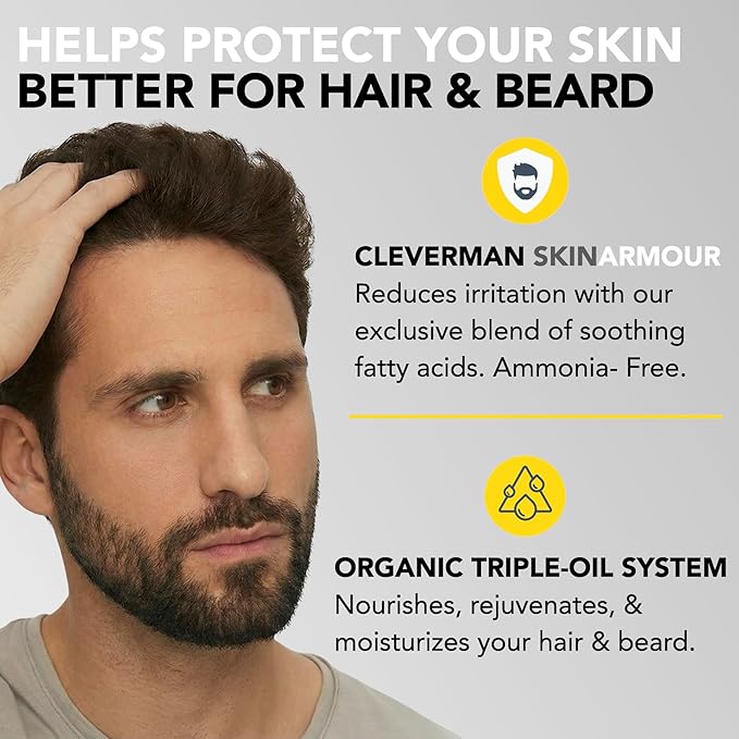 2X Reusable Hair & Beard Dye for Men – Dark Brown | Up to 10 Uses, 7 Minutes | Natural Gray Coverage, No-Drip Cream with SkinArmour® – Cleverman