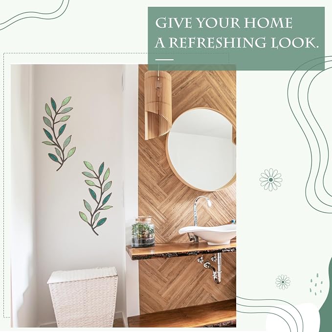 Zhengmy 2 Pcs Metal Leaf Wall Art Vine Branch Decor,Gradient Green | Olive Branch Metal Decor for Living Room Hallway, Symmetrical Leaf Pair for Doorway Entryway, Lightweight Hanging Art Design