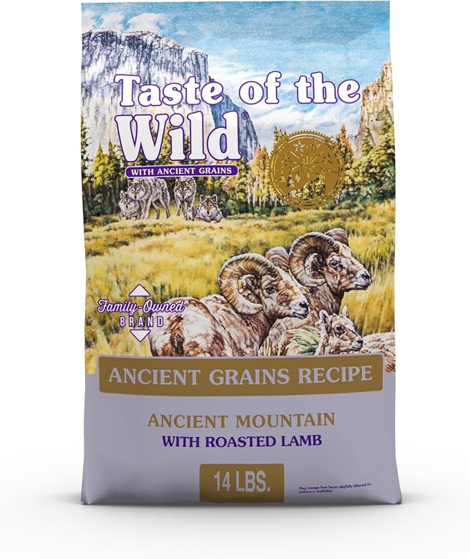Taste of the Wild Ancient Mountain Dry Dog Food, Roasted Lamb, 14lb | Puppy, Adult & Senior Dogs | Real Lamb & Ancient Grains | Nutrient Dense to Help Support Peak Health |Guaranteed Probiotics