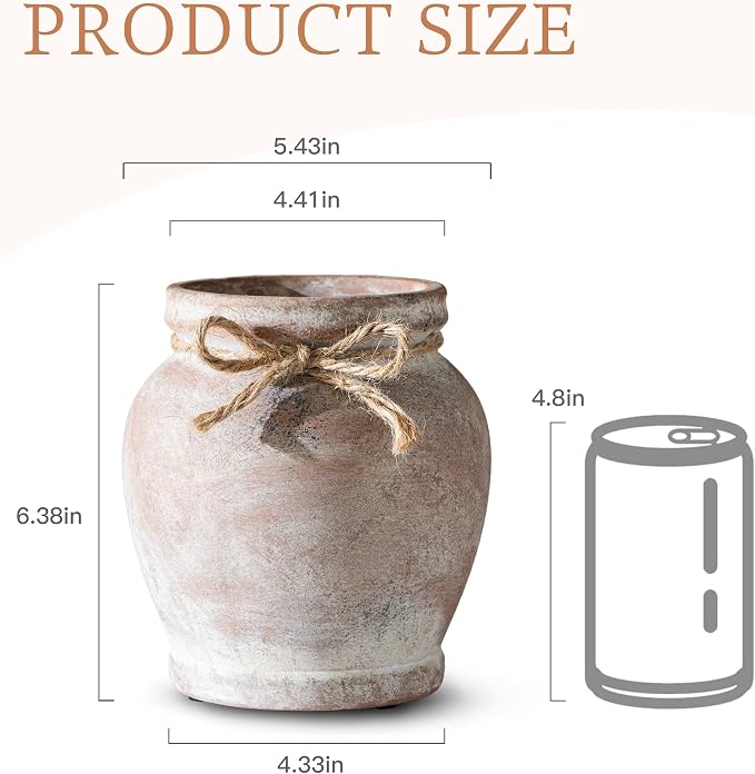 Lvases 6.5in Neutral Terracotta Ceramic Rustic Farmhouse Decor Flower Vase | small decorative vase for farmhouse home decor perfect neutral table centerpiece suitable living room floral arrangement