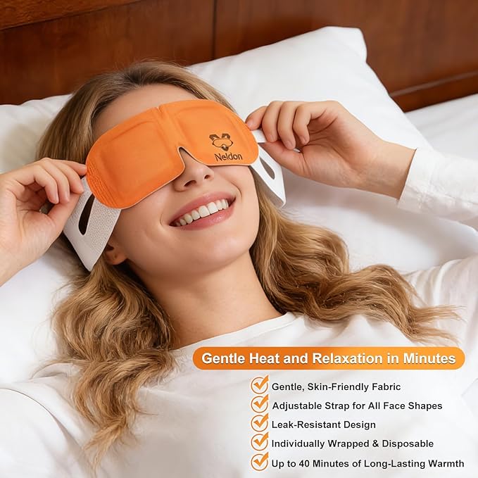 Neldon Steam Eye Mask Disposable 20 Pack, Self Heating Heated Warm Compress for Dry Eyes, Self-Warming Eye Pad for Sleep Travel Spa, Relaxation Gift for Women Men