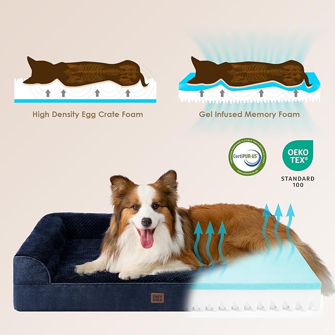 EHEYCIGA XL Dog Bed Memory Foam for Crate, Extra Large Dog Bed Orthopedic with Washable Removable Cover, Waterproof Pet Sofa Couch XLarge Size Dogs, 41x27x6.5, Navy Blue | Washable Removable Cover, Waterproof Flat Pet Sofa Couch with Nonskid Bottom, 41...