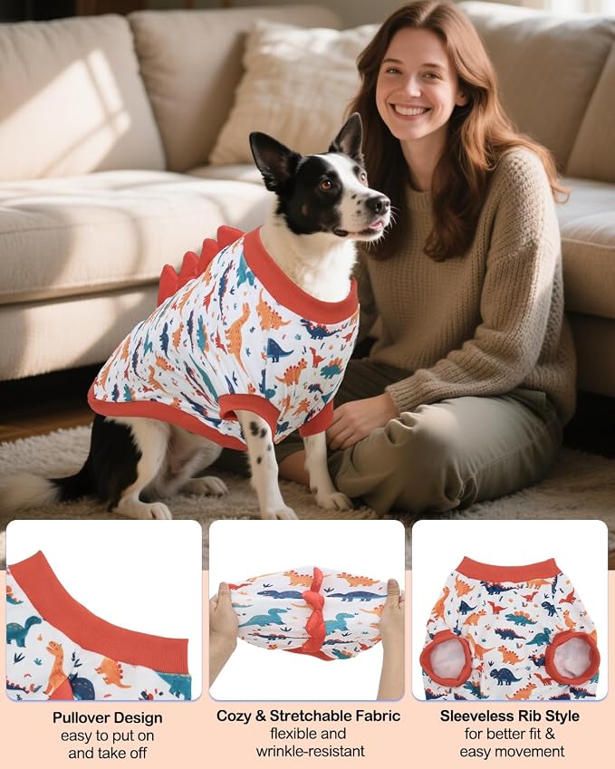 CuteBone Dinosaur Costume Dog Shirt, Stretchy Velvet T-Shirt Clothes for Medium Dogs, Soft & Breathable Pet Tee Outfit Frenchie Apparel for Daily Wear, Cozy Pullover Design Puppy Fashion COSBX02XXL