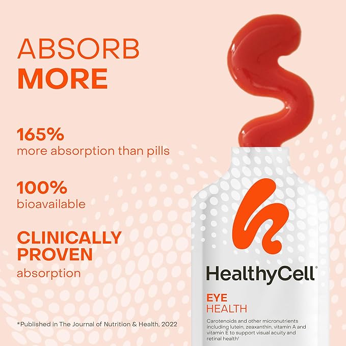 Healthycell Eye Health Daily Liquid Supplement - Eye Vitamins & Minerals with Lutein, Zeaxanthin, Astaxanthin & Beta Carotene for Sight Care & Macular Support - 30 Gel Packs