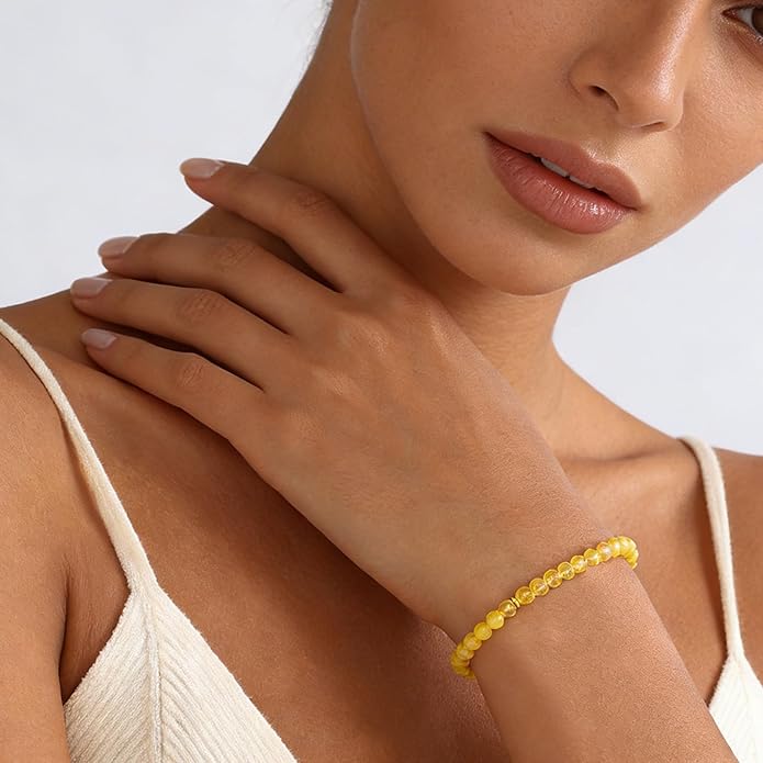 Natural Healing Crystal Bracelet for Women, Anxiety Relief Healthy Pregnancy Triple Protection Citrine Jewelry Gift for Friends Daughter Sister Mom Colleague