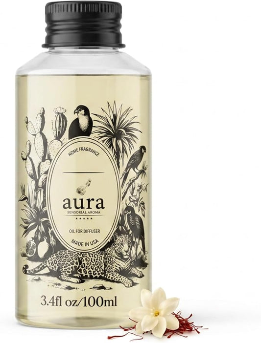 Aura Corsica | Jasmine & Amber Fragrance Oil for Diffusers | Inspired by M.F.K Baccarat Rouge | Luxury Hotel Scent | Floral Amber Aromatherapy | Home & Office | 3.4 fl oz (100ml) | Long Lasting