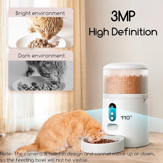 Automatic Cat Feeder with Camera, 3MP HD Video & Night Vision, 5G/2.4G WiFi Smart Pet Feeder with APP Control, 2-Way Audio, Motion Alerts, Low Food Sensor, Timed Cat Feeder for Cats & Dogs, 4L