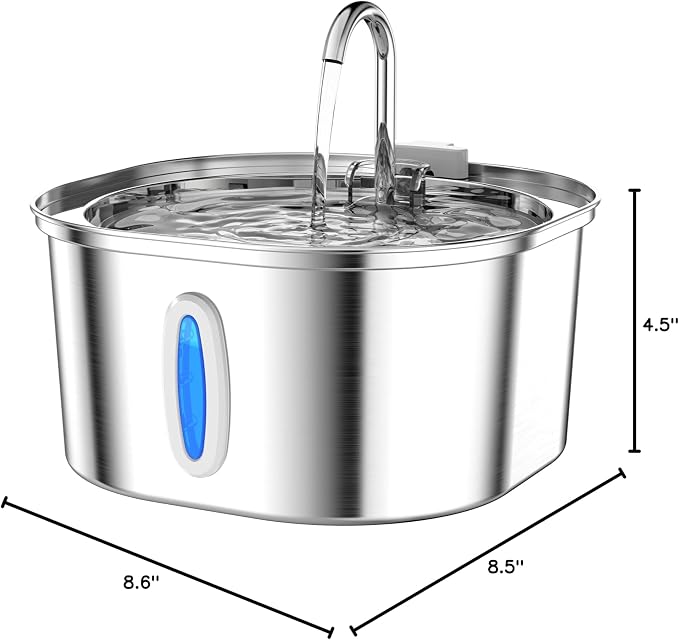 PEKTACO Cat Water Fountain, 3.2L/108oz Stainless Steel Pet Water Fountain | Cat drinking fountain, dishwasher safe, with triple filtration, quiet pump, and visible water window for cats and small pets