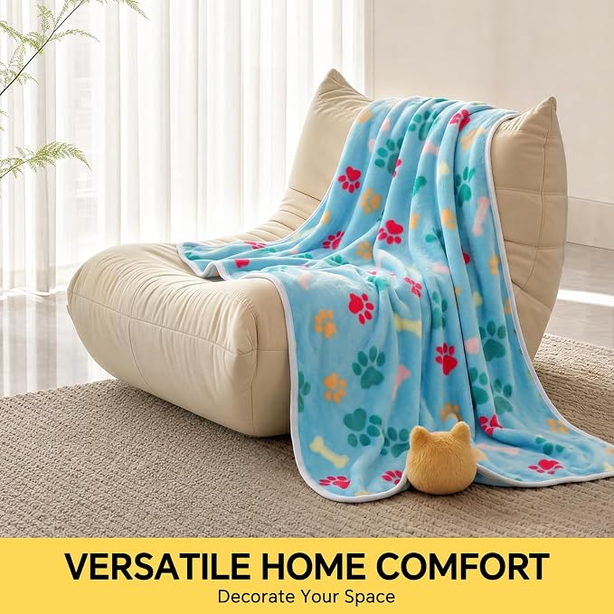 Luciphia 1 Pack 3 Blankets Fluffy Premium Fleece Pet Blanket Flannel Paw Printed Throw for Dog Cat(Medium 30x20'', Grey/Brown/Blue) | Washable Throw Blanket for Crate, Couch, Bed, Travel. Cute Paw & Bone Print. Puppy Essential, Dog Gift,Grey/Brown/Blue