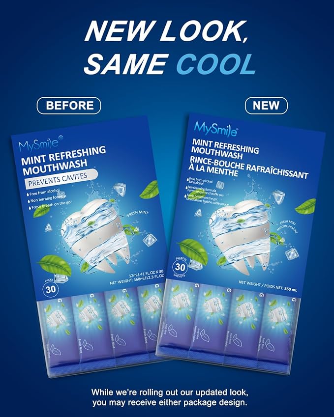 MySmile Mouthwash Alcohol Free, Mouth Wash for Adults, Travel Mouthwash Helps Kill 99% of Bad Breath Germs, Prevents Cavities, Fluoride Free, Fresh Mint