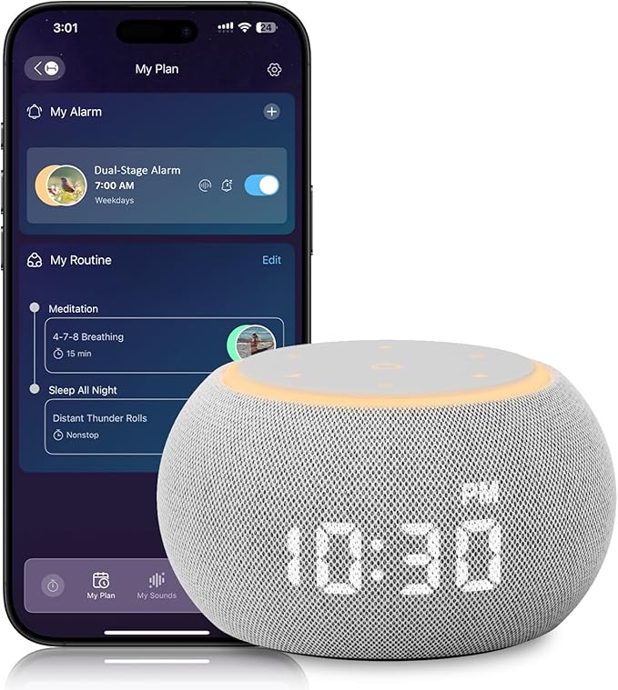 Sound Machine for Sleep White Noise Machine for Adults Night Light, Luna Pro 507 Soothing Sounds, Dual-stage Alarm&Snooze, Smart App Control Custom Buttons, Dimmable Clock Timer for Baby Kids