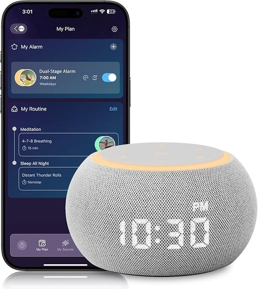 Sound Machine for Sleep White Noise Machine for Adults Night Light, Luna Pro 507 Soothing Sounds, Dual-stage Alarm&Snooze, Smart App Control Custom Buttons, Dimmable Clock Timer for Baby Kids