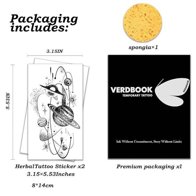 Waterproof Temporary Tattoos: 2-Sheet Tattoo Kit with Realistic Body Stickers, Semi-Permanent Tattoos for Adults Lasting 7-15 Days – Safe for Men & Women, Celestial Bodies