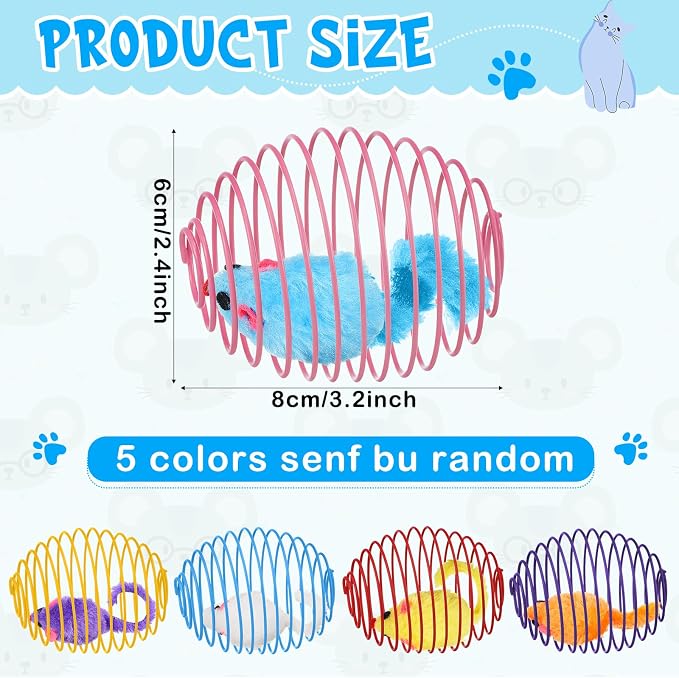 Jecery 5 Pcs Cat Toys Spring,Mouse,Multicolor