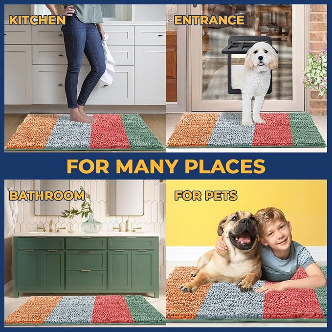 Muddy Mat® Super Absorbent Loop-Thread Chenille Dog Door Mat for Muddy Paws – Non-Slip, Machine Washable Indoor Entry Rug, Quick-Dry Pet Mat for Entryway – Tropical Stripes 19"x30"