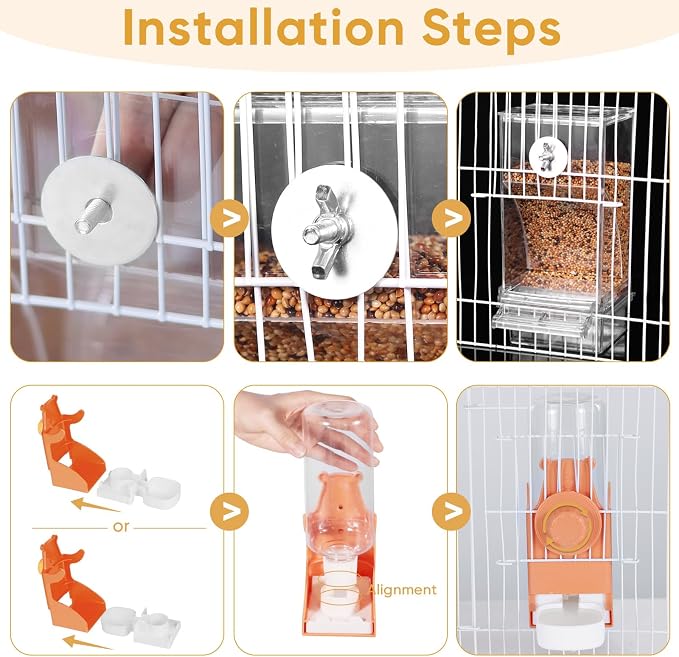 Kenond No Mess Bird Feeders Water Dispenser Set，Automatic Feeders for Cage | Automatic Parrot Feeder Cage Accessories, Clear Seed Container Food Drinker for Cage, for Cockatiel Lovebirds Budgies Canary