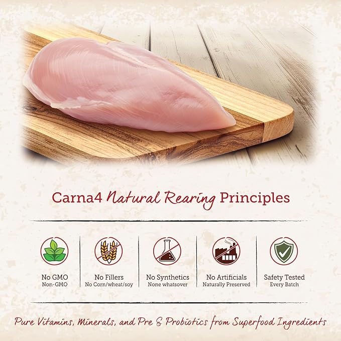 CARNA4 Gentle Quick-Baked Air-Dried Dog Food, Chicken Recipe, 3lb | Fresh Chicken, Liver, Whole Eggs & Organic Sprouted Seeds, Never Extruded, No Synthetic Vitamins or Minerals