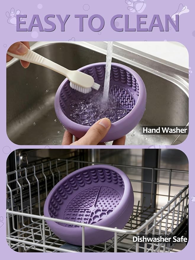 Dog Lick Bowl for Large Dogs, Lick Mat, Slow Feeder Lick Bowl with Brush and Scraper,Strong Suction, Freeze Licking Bowl for Anxiety Relief, Enrichment & Distraction, Dishwasher Safe 7.6 * 3.5 inch