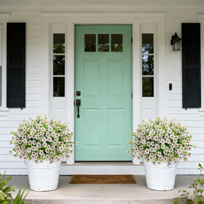 24 Pcs Artificial Flowers for Outdoors Decorations, White | Lifelike silk flowers, UV resistant, faux plastic plants, for garden porch window table vase home indoor outdoor decor