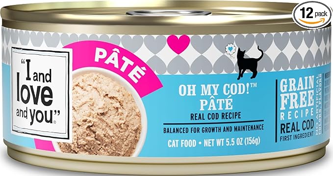 I and love and you Wet Cat Food - Oh My Cod Pâté - Cod Recipe, Grain Free, Filler Free, 5.5oz Pack of 12 Cans