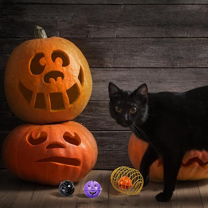 Jecery 5 Pcs Cat Toys Spring,Bell,Halloween Colors