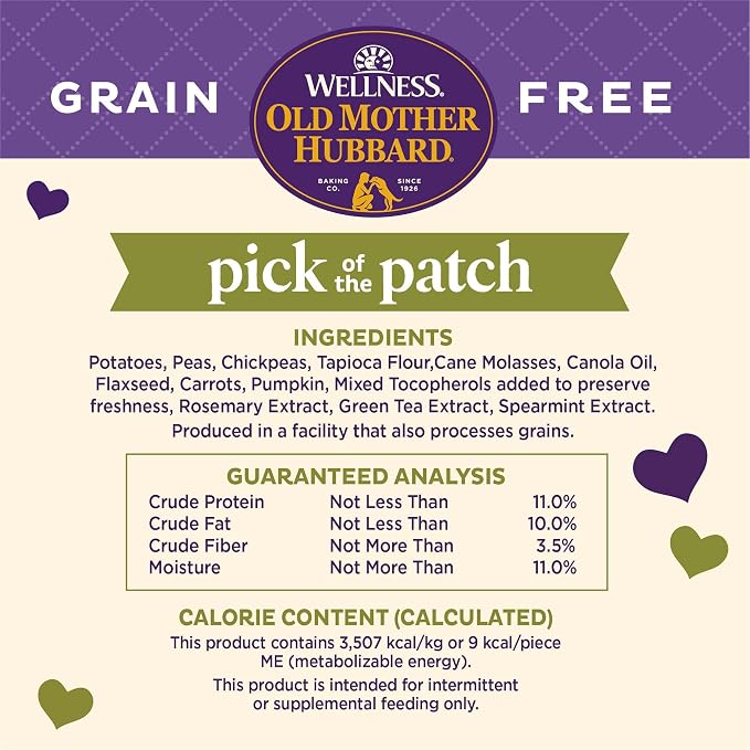 Old Mother Hubbard Wellness Classic Grain Free Pick of the Patch Dog Biscuits, Natural Training Treats, Pumpkin and Carrot Flavor, Mini Size. 16 oz Bag (Pack of 2)