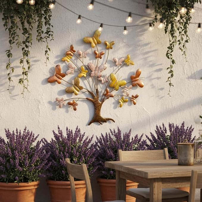 VEWOSTAR 28" Metal Wall Art Home Decor Colored Butterfly Wall Sculpture | Handmade Metal Frame Suncatcher for Window Stained Glass Panels for Wall Garden Decor
