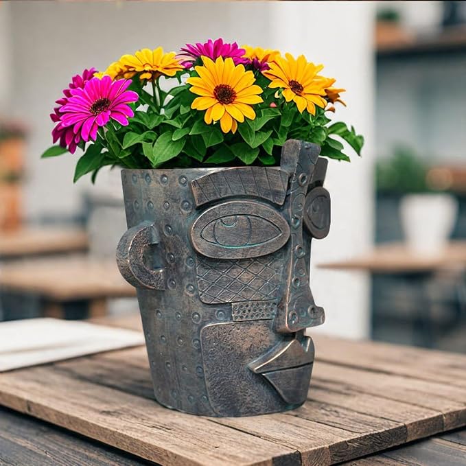 Bronze Abstract Face Planter Pots Unique Head Plant Pots Funny Face Flower Pot for Indoor Plants Home Art Table Decoration