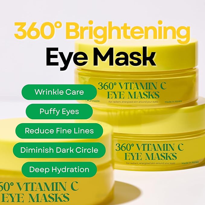 360° Vitamin C Eye Masks – Korean Under Eye Patches for Puffy Eyes & Dark Circles, Lifting Eye Tone Up with Niacinamide & Bakuchiol, Hydrating and Soothing 50 Masks