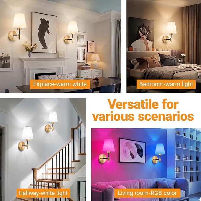 Nekhung Battery Operated Wall Sconce, Peel and Stick Sconces Set of 2 | Wireless Adhesive Stick On Wall Sconce, 10000mAh Rechargeable RGB Bulb with Remote, No Drill Wall Light for Bedroom Decor