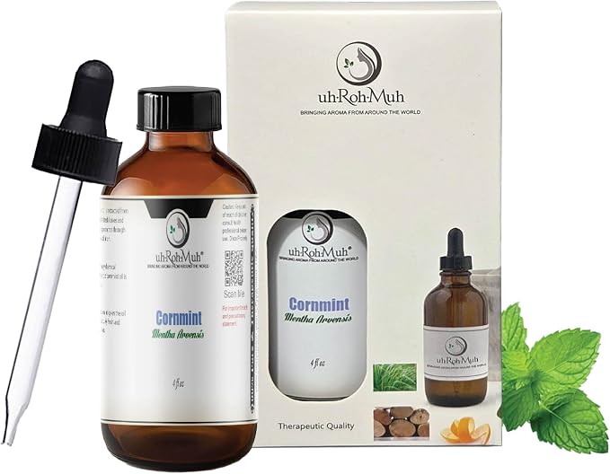 Cornmint Essential Oil - 100% Pure & Natural Essential Oil for Aromatherapy, Home Essential Diffuser Oil, Refreshing Minty Aroma for Aromatherapy and Skincare - Sourced from India - 4 Fl Oz