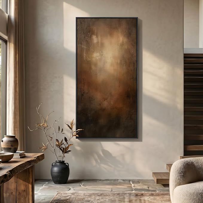 Large Framed Brown Black Abstract Wall Art, Modern Vertical Canvas Prints Paintings Artwork for Walls, Moody Contemporary Pictures Wall Decor for Hallway Living Room Bedroom Dining Room, 30x60 In