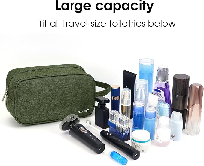 Narwey Travel Toiletry Bag for Women Traveling Dopp Kit Men Travel Bag for Toiletries Cosmetic Bag Makeup Bag Medicine Bag for Traveling (Army Green)