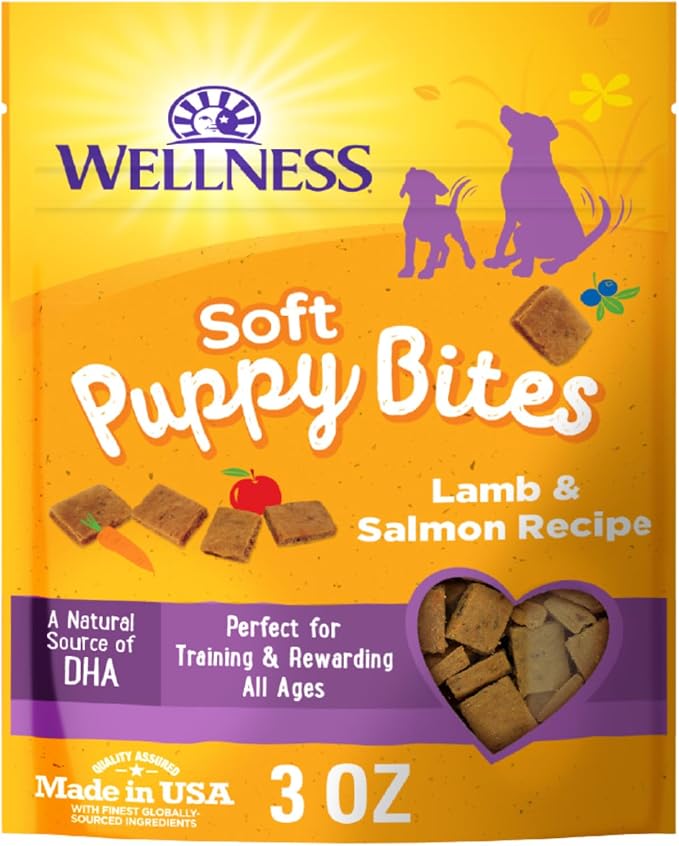 Wellness Soft Puppy Bites Dog Training Treats, Natural, Grain Free, Lamb and Salmon Recipe, 3 oz Bag
