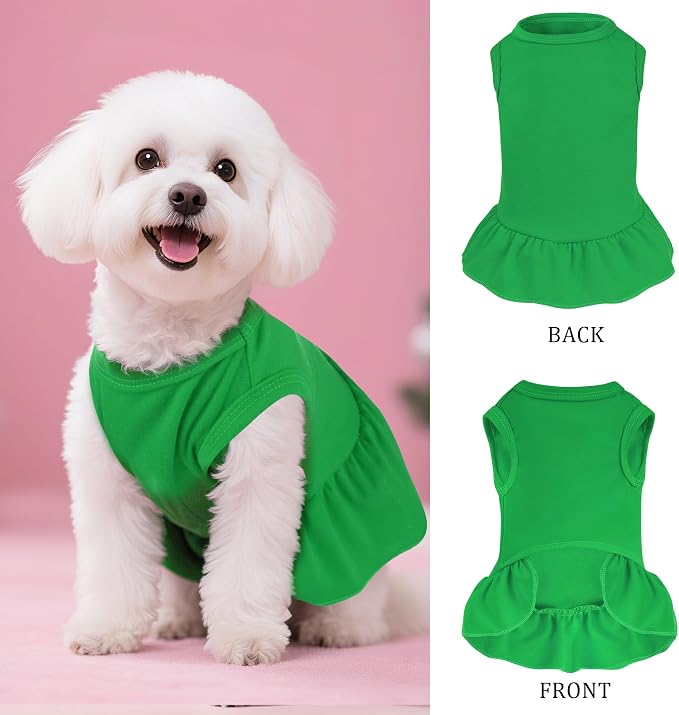 2 Pcs Dog Dresses Cat Skirt Solid Color Dog Clothes Summer Sleeveless Puppy Girl Clothes for Small Pet Dogs Cats (Red,Dark Green, Medium)