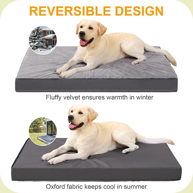 KSIIA Orthopedic Dog Bed for XL Dogs with Waterproof Lining,Dark Grey,47x29 | Deluxe Soft Plush Dog Crate Bed, Washable Pet Mat with Removable Cover&Egg Crate Foam for Extra Large Dogs Sleeping&Relaxing