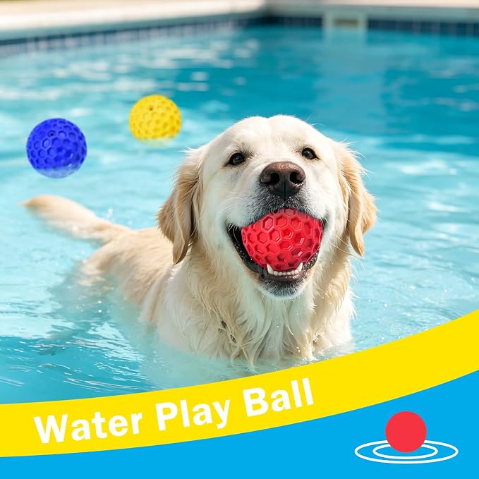 3 Pack Indestructible Squeaky Dog Balls for Aggressive Chewers, Interactive Dog Toys for Teething, Relieving Anxiety. Chew Toy for Large, Medium Breeds, Outdoor Rubber Balls.