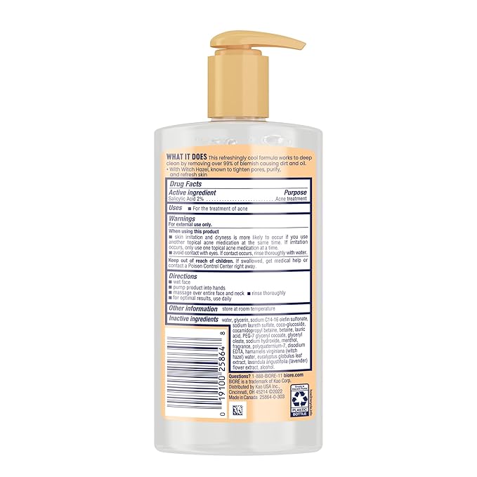 Biore Clear & Breathable Cooling Cleanser with Witch Hazel, Acne Treatment for Face, Face Scrub for Oily Skin, Salicylic Acid Cleanser, 6.77 Oz