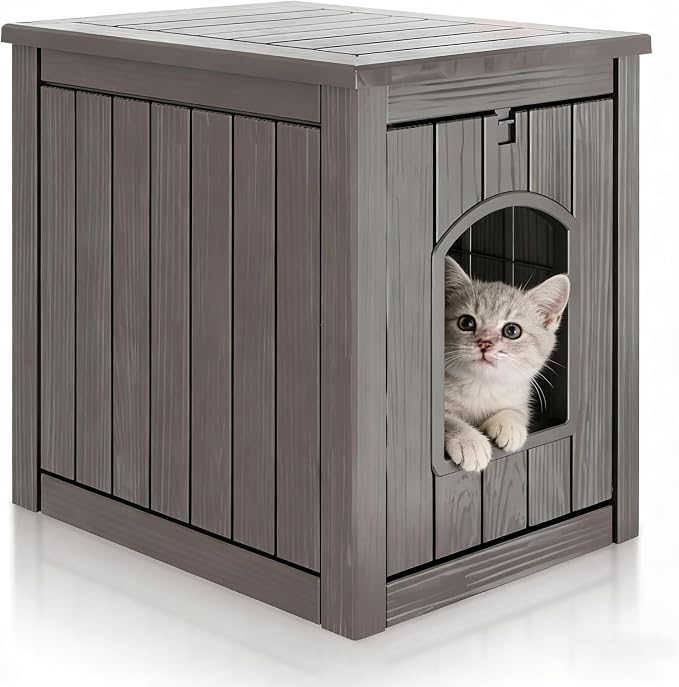 KAMABOKO Cat Litter Box Enclosure, Waterproof Plastic Hidden Litter Box Furniture with Openable Door, Multi-Functional Cat Furniture for Living Room Bedroom (Gray)