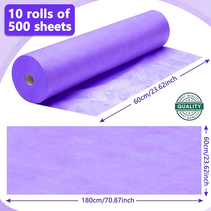 Tudomro 10 Rolls Disposable Non Woven Bed Sheets 24 x 71 Inch Massage Table Paper Covers Non Woven Fabric Massage Sheets Waterproof Spa Breathable Bed Cover for Beauty Salon (Purple)