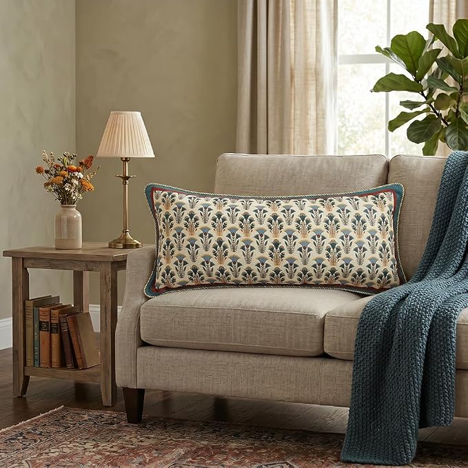 patdrea Designer French Vintage Linen Throw Pillow Cover,12"x28"-Wensel D | RusticDecorative Pillow Case,Farmhouse Floral Pattern,Cushion Coverfor Couch Living Room Bedroom Sofa