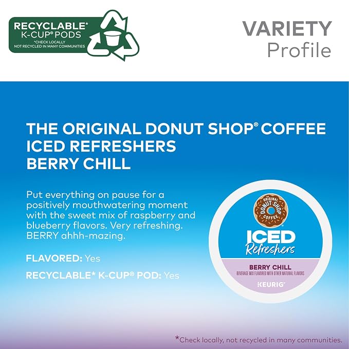 The Original Donut Shop Iced Refreshers, Berry Chill, Brew Over Ice Single Serve Keurig K-Cup Pods, 20-Count Box