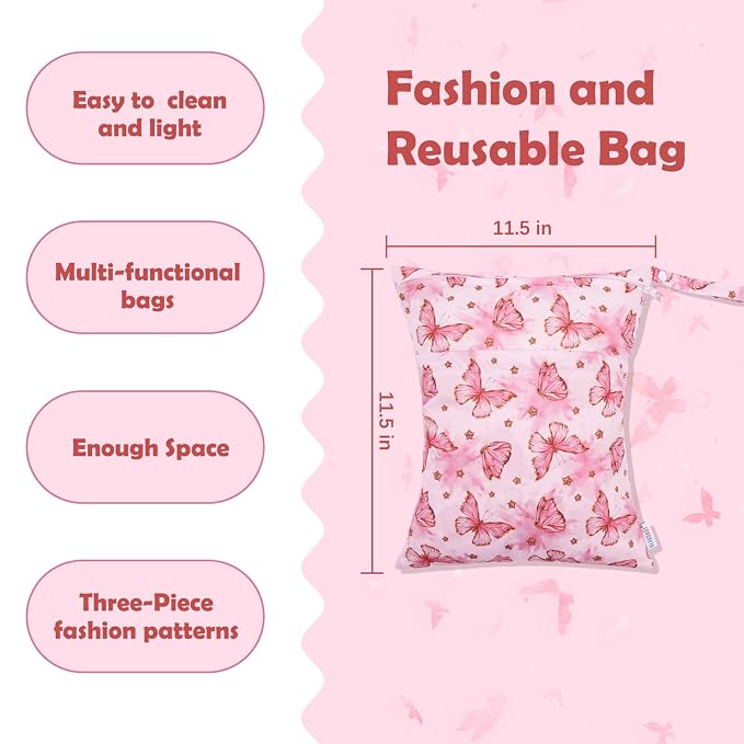 ALVABABY 3pcs Cloth Diaper Wet Dry Bags Waterproof Reusable with Two Zippered Pockets Travel Beach Pool Daycare Soiled Baby Items Yoga Gym Bag for Swimsuits or Wet Clothes 3L-ZM19A