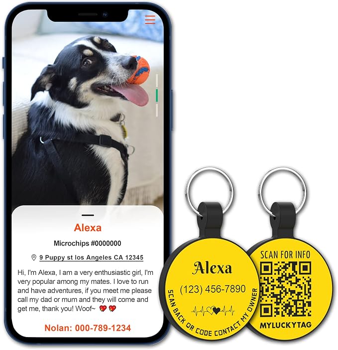 MYLUCKYTAG Silent Silicone QR Code Pet ID | Personalized Dog & Cat Collar Tag | Online Profile with Scanned Location Alert Email