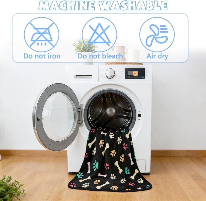 YUEPET 2 Pack Waterproof Dog Blankets, Washable Puppy Blankets 23 x 16 in | Black/Blue Paw Set, Reversible Fleece Throw, Heat-Reflective Mylar Layer, Bed/Sofa/Car Protection, Small Dogs and Cats