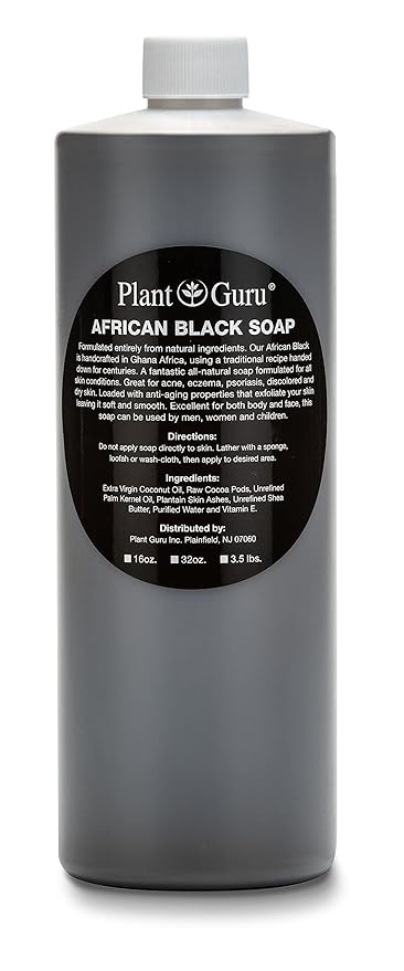 African Black Soap Liquid 32 oz. 100% Raw Pure Natural From Ghana. Acne Treatment, Aids Against Eczema & Psoriasis, Dry Skin, Scars and Dark Spots. Great For Pimples, Blackhead, Face & Body Wash