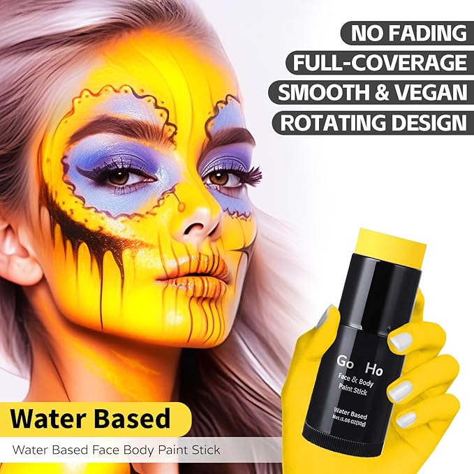 Go Ho Yellow Face Body Paint Stick,Washable Yellow Face Paint Stick,Non-toxic Full-coverage Cream Body Paint for Halloween Costumes Cosplay SFX Makeup