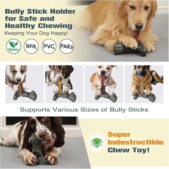 Ansoniser 2-in-1 Bully Stick Holder & Chew Toy - Tree Stump Design Prevents Choking, Keeps Dogs Busy with Mental Stimulation, for All Breed Sizes, Easy to Clean